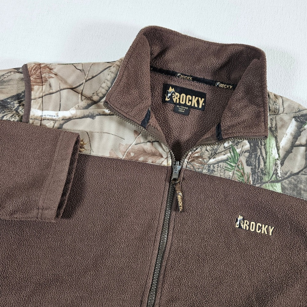 Rocky Fleece Jacket Mens XL Brown Realtree Camo Full Zip Outdoor Hunting 609475